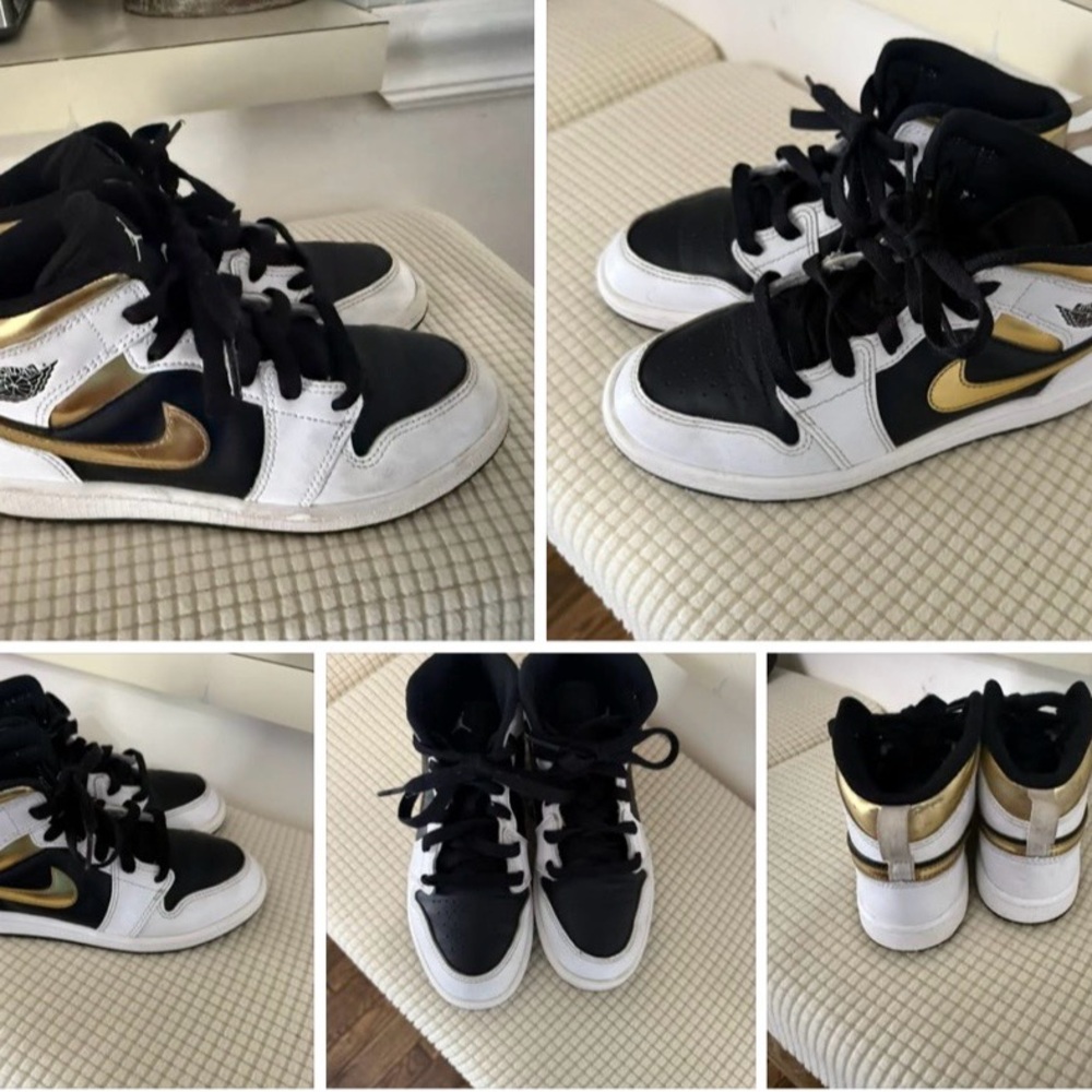 Nike Black and White Sneakers with Gold Swoosh